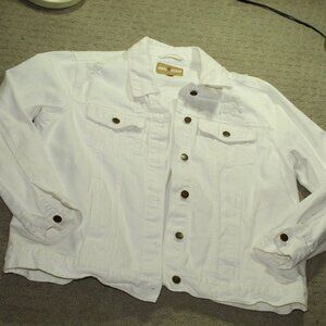 Classic Red Star Size L 100% Cotton White Distressed Denim Jacket